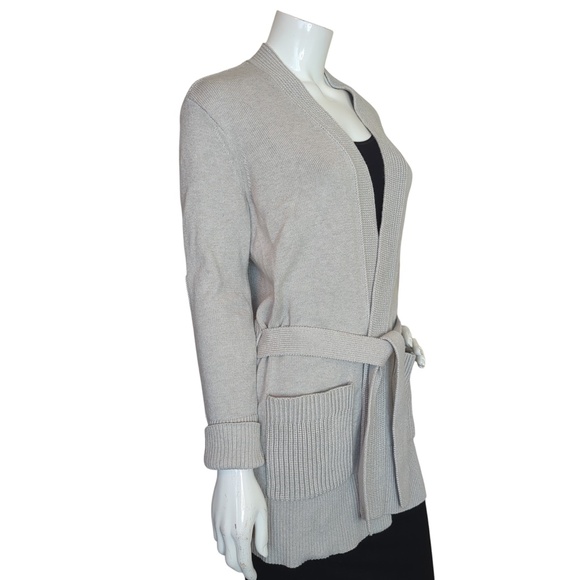Tory Burch Grey Cashmere Blend Belted Cardigan Sweater - Picture 2 of 13